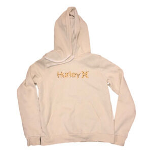 NWOT Hurley Hoodie Cream Off White Animal Print Graphic Text Pullover Sz Large